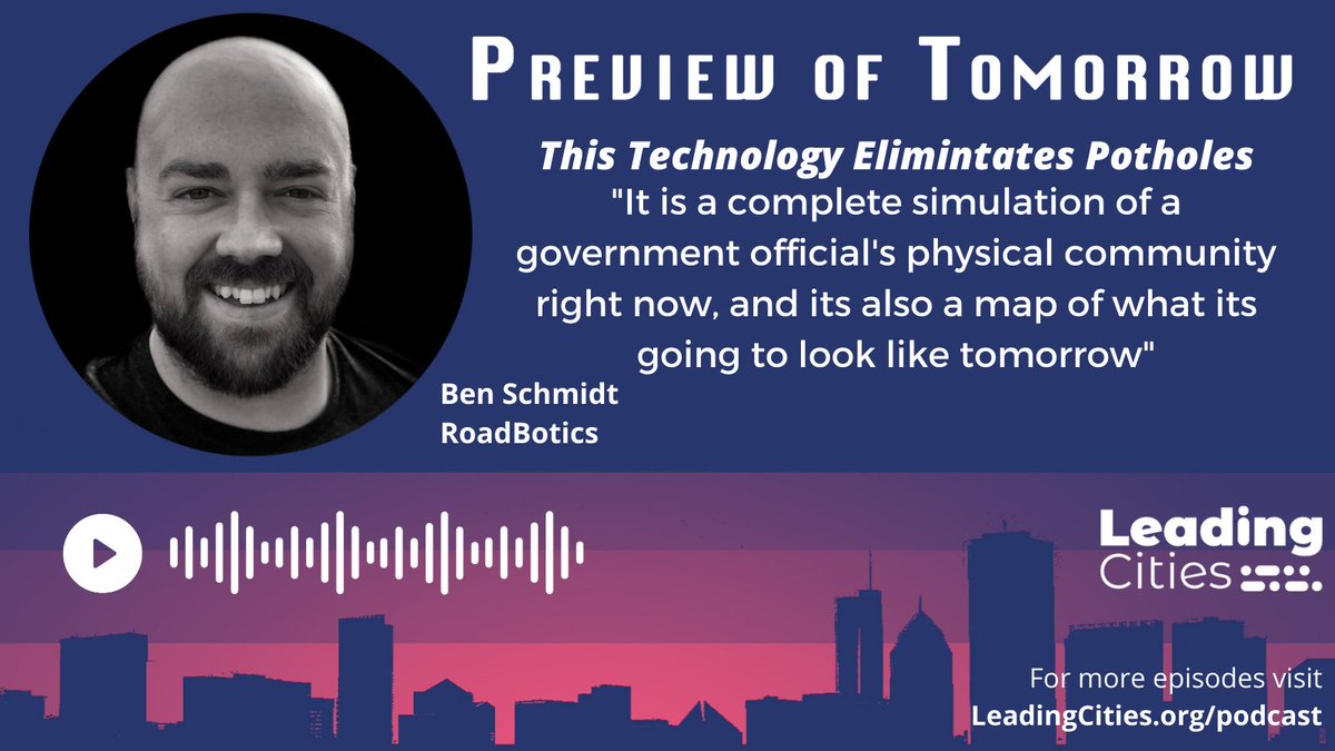 LeadingCities's tweet image. @LeadingCities has released a new episode of #PreviewofTomorrow. Listen to Ben Schmidt talk about @RoadBoticsNA, a company that is drastically lowering the cost of road maintenance through automated mapping.

Tune in at LeadingCities.org/podcast or your favorite streaming platform!