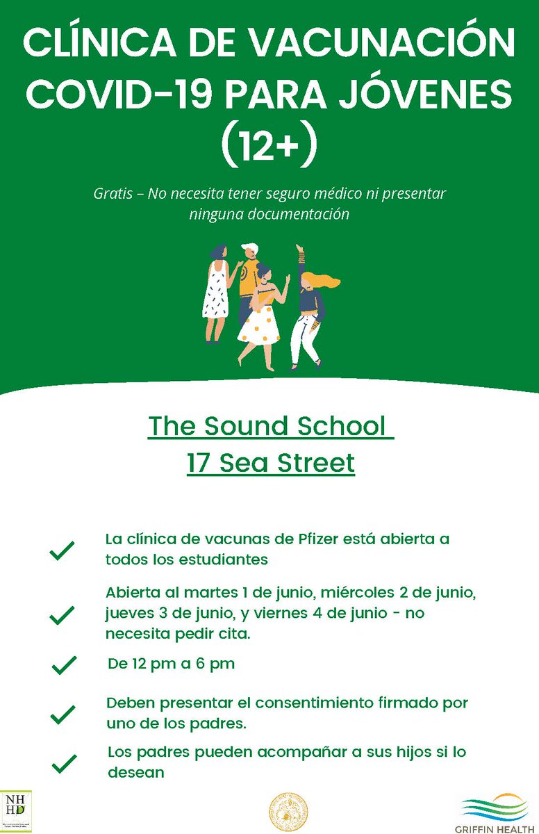 NHVPublicHealth's tweet photo. Happening this week: Youth COVID Vaccine clinics, please see below in English and Spanish!!! 

Please share!

@MaritzaBondmph @MayorElicker @carenhvct @CSANewHaven @CSHHC @CampaignPiece @ficklin @NewHavenRec @newhavenpublic1 @cityofnewhaven @NewHavenED @URUTheRightToBe @CTDPH https://t.co/FPF0tJQPVH