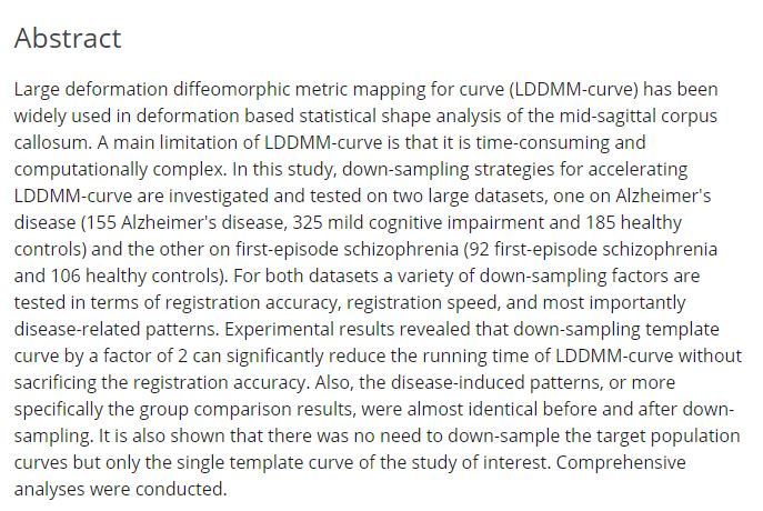 Last but not least! The final paper in June 2021's Issue comes from the University of Science and Technology Shenzhen 'Down-sampling template curve to accelerate LDDMM-curve with application to shape analysis of the corpus callosum' Read the full article - ow.ly/QbNo50EWAaD