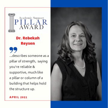 olemissasp's tweet image. Congratulations to our Assistant Director, Dr. Rebekah Reysen, on being named the April 2021 Pillar Award Recipient! #AcademicSupport #CSSFYE #OleMiss #Pillar
