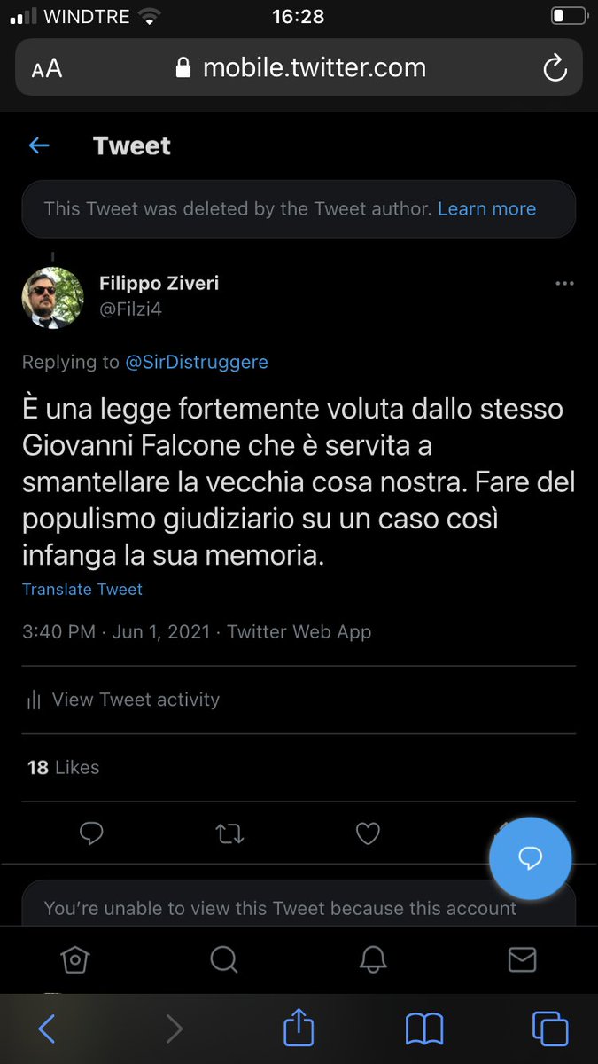 Filzi4's tweet image. Il tuttologo di turno: pesta una merda d’un certain regard e, quando glielo fai notare, prima ne pesta una addirittura gigantesca poi ti blocca (ma cancella il tweet). #1giugno #Brusca #grandhotelrebibbia