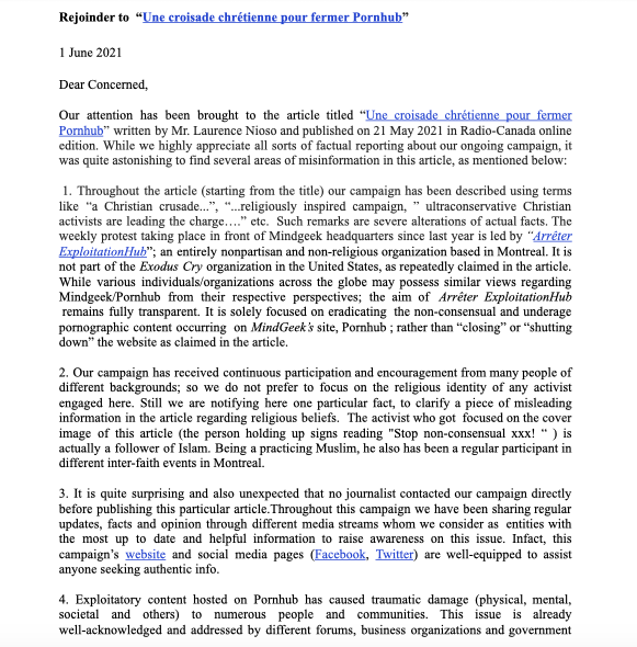 exploitationhub's tweet photo. After an article was published on @RadioCanadaInfo  Information containing misleading information, we wrote a reply clarifying the issues presented. Join us today 5pm- 6PM  at Mindgeek HQ @CBCCanada https://t.co/hIgR1eh5fi