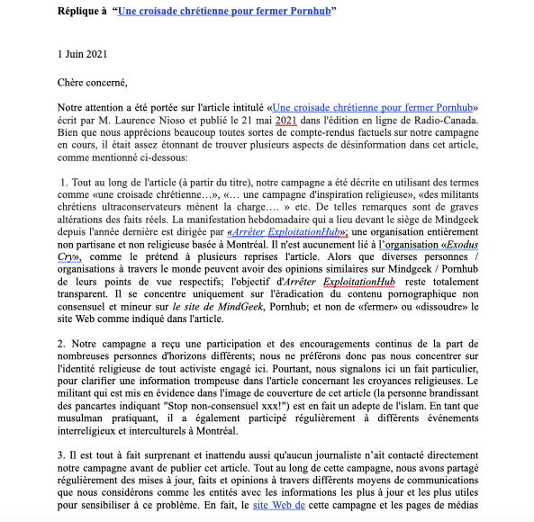 exploitationhub's tweet photo. After an article was published on @RadioCanadaInfo  Information containing misleading information, we wrote a reply clarifying the issues presented. Join us today 5pm- 6PM  at Mindgeek HQ @CBCCanada https://t.co/hIgR1eh5fi