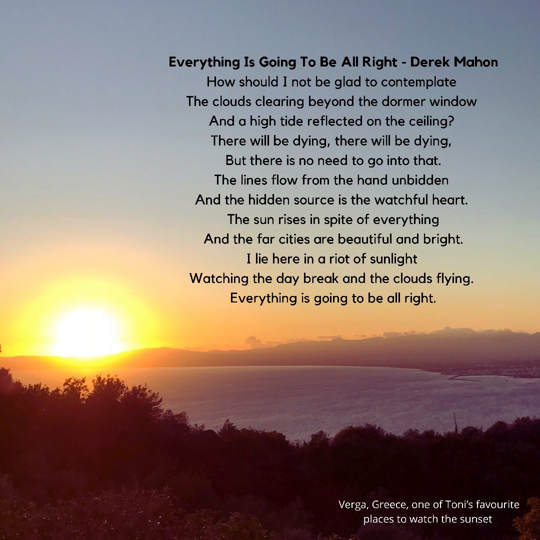 Thank you to everyone who joined today’s service to say goodbye &amp; pay respects to Toni

This poem was read at the service &amp; the photo is one of Toni’s favourite places to watch the sunset

It seems fitting that today’s service brought a ‘riot of sunlight’ to say our goodbyes x
