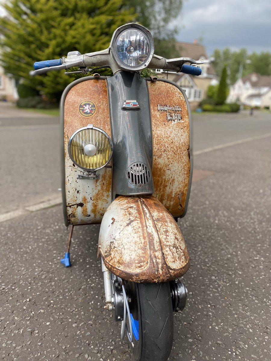 robert2burns's tweet photo. Patient leaving the clinic following a full rustoration… #eibar #winter #series2 #lambretta #serveta #rt230 #ankorwax #clearcoat #patina #rustygold https://t.co/E7siOtPeIp