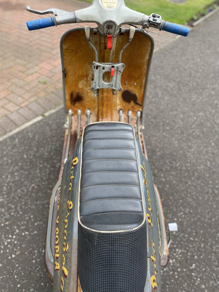 robert2burns's tweet photo. Patient leaving the clinic following a full rustoration… #eibar #winter #series2 #lambretta #serveta #rt230 #ankorwax #clearcoat #patina #rustygold https://t.co/E7siOtPeIp