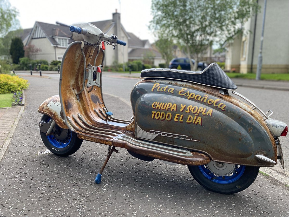 robert2burns's tweet photo. Patient leaving the clinic following a full rustoration… #eibar #winter #series2 #lambretta #serveta #rt230 #ankorwax #clearcoat #patina #rustygold https://t.co/E7siOtPeIp