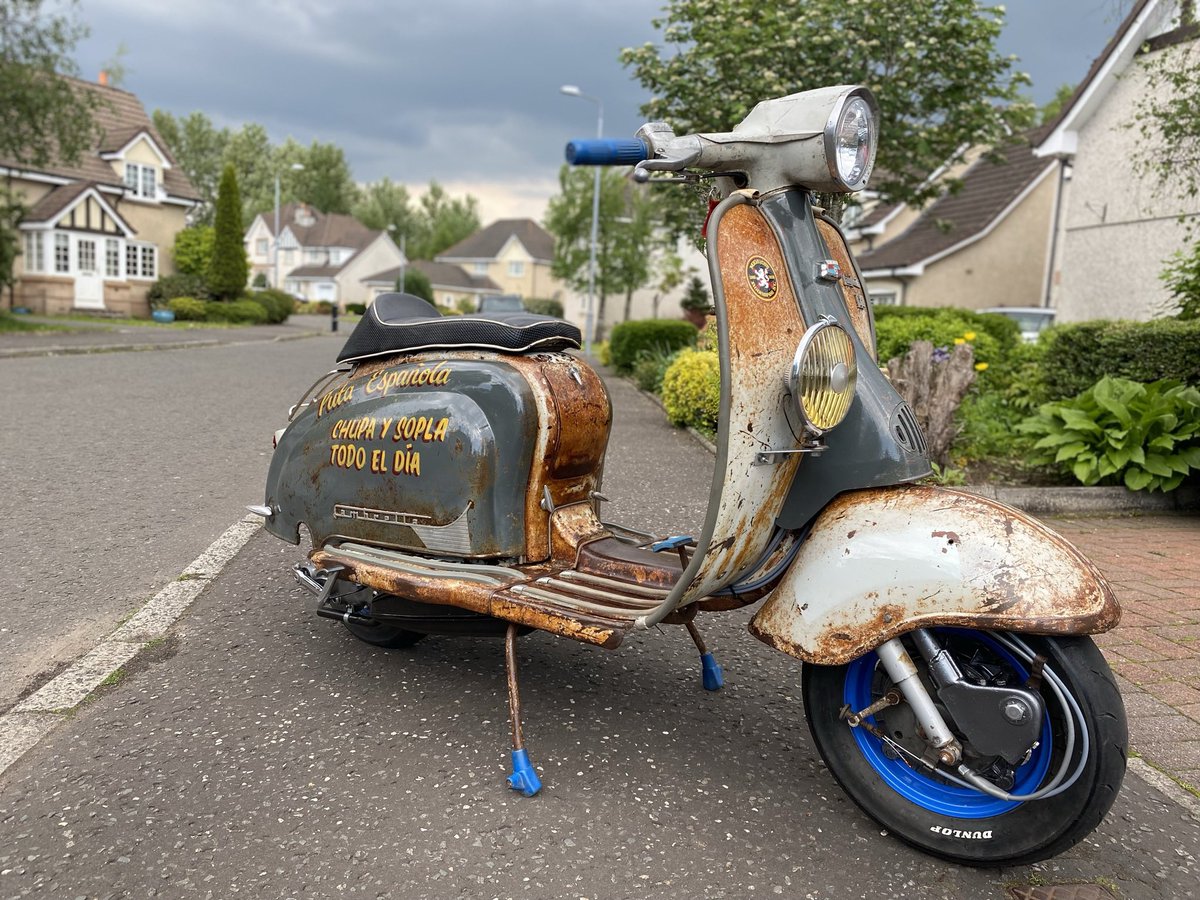 robert2burns's tweet photo. Patient leaving the clinic following a full rustoration… #eibar #winter #series2 #lambretta #serveta #rt230 #ankorwax #clearcoat #patina #rustygold https://t.co/E7siOtPeIp