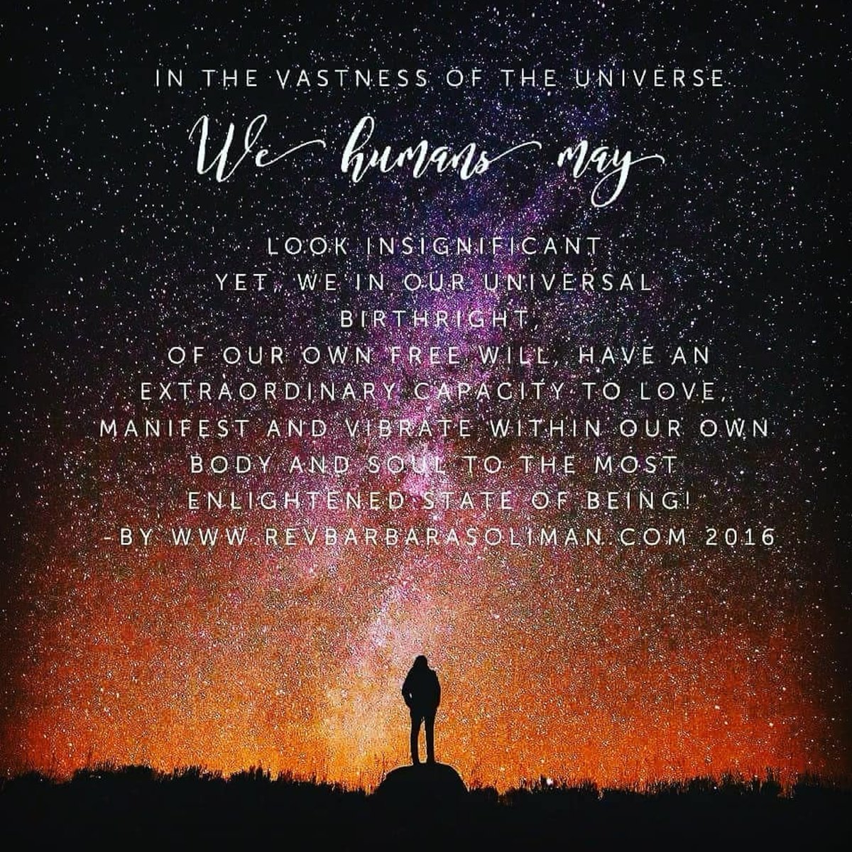 revbarbysoliman's tweet photo. Rev. Barby Soliman 
We Are Not Alone, Never Have Been, Never will BE!
"It is not whether they, the ones from other planets, galaxies, dimensional realms, are real or not. It is how we all fit together in this infinite puzzle in our existence." https://t.co/yd9UNZJrxm https://t.co/SJZmunjJkI