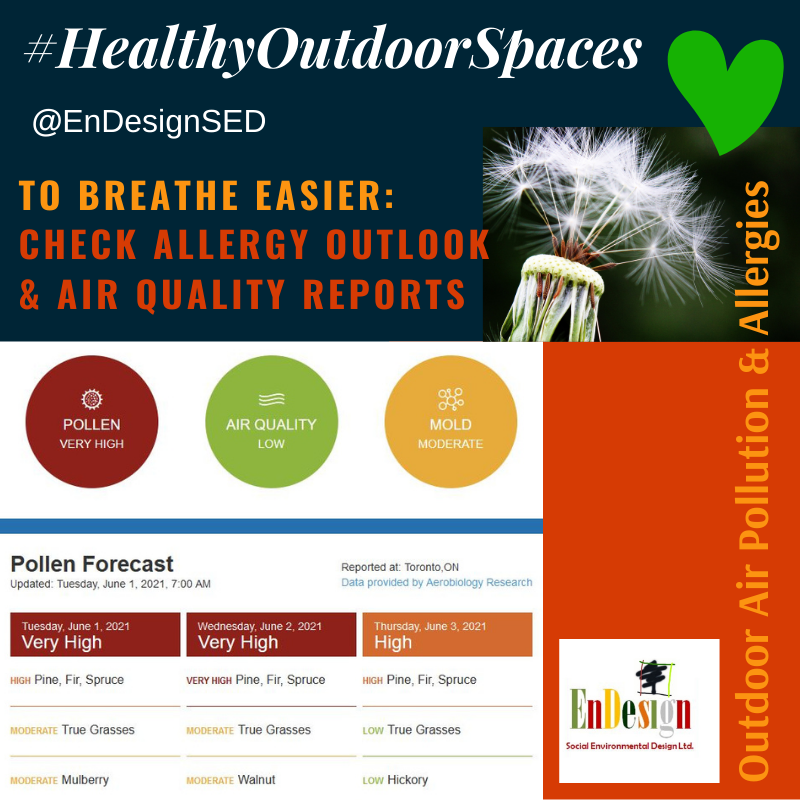 EnDesignSED's tweet photo. If you plan to spend some time #outdoor, check for #AllergyOutlook: #pollenforecast, #moldforecast &amp; #airqualityreport b4 you plan your day. The report  below is generated by #WeatherNetwork daily. #healthyOutdoorspaces  #Airquality #allergy #healthyCities #HealthyCommunities https://t.co/8cLsFAieEg