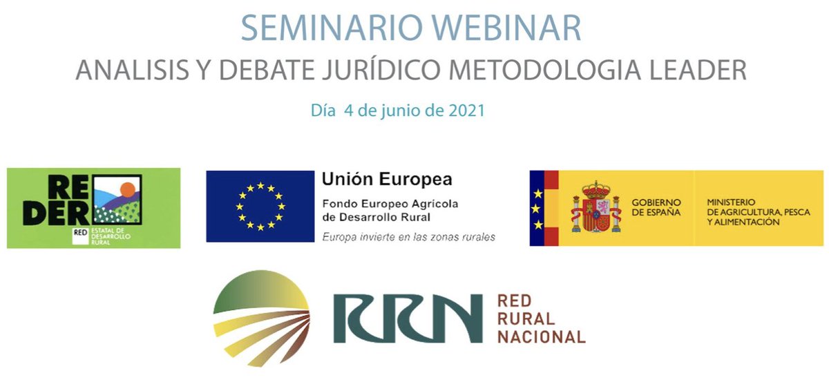 🗣Os invitamos a todos a participar en el Seminario WEBINAR Análisis y Debate jurídico Metodología LEADER.
📅 4 de junio 2021
⏰10:00 horas
👉Podéis inscribiros en el siguiente enlace: 
us02web.zoom.us/webinar/regist…