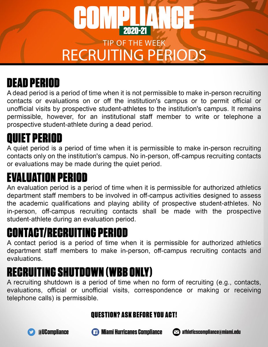 UCompliance's tweet photo. Now that our coaches can recruit again, make sure you remember what’s permissible during the different recruiting calendar periods. 👇 https://t.co/YS7TnMM9Kz