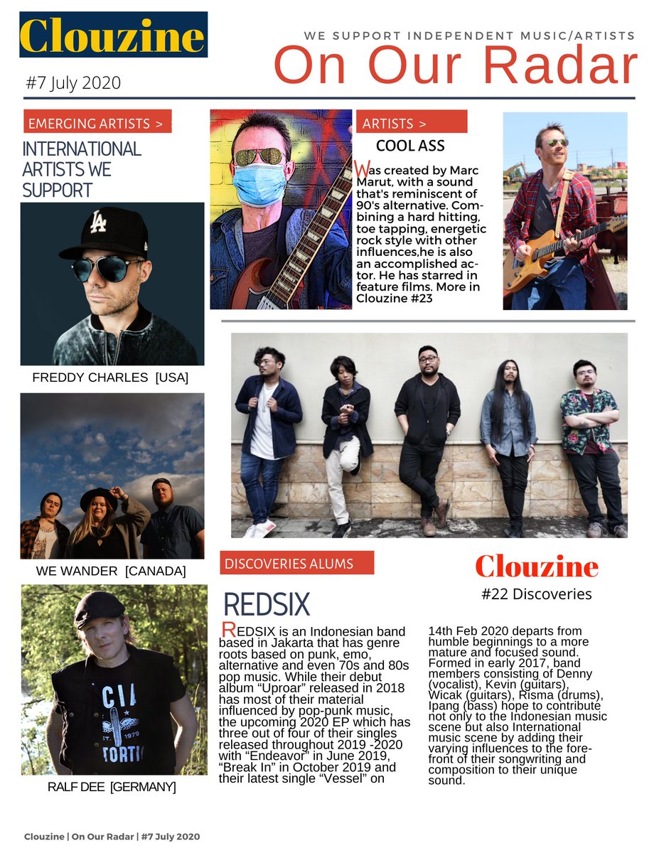 <a href="/clouzine/">CLOUZINE™ Independent Online Music Publications</a>'s #OnOurRadar #BackEditions #07_July2020
<a href="/freddycmusic/">Freddy Charles</a>  <a href="/WeWander2/">We Wander</a> <a href="/coolassmarc/">Cool Ass</a> <a href="/RedsixOfficial/">Redsix Official</a> @RalfDee
