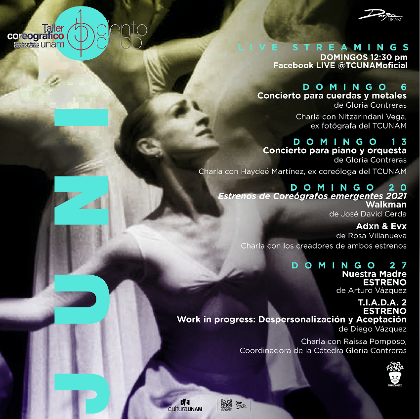 TCUNAMOficial's tweet photo. En junio cerramos la #temporada105 con creaciones clásicas y estrenos mundiales para seguir con tu cita semanal con la danza.

Consulta nuestra cartelera de streamings en nuestro sitio oficial 👉🏾 https://t.co/LqddpYvWjz

¡Te esperamos!
#CulturaUNAMenCasa
@CulturaUNAM 
@DanzaUNAM https://t.co/QUOtS7RQ9K