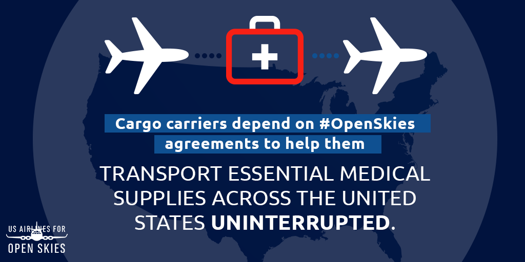 USA4OS's tweet photo. Cargo carriers depend on #OpenSkies agreements to help them transport essential medical supplies across the United States uninterrupted. Read more about the benefits of open skies at https://t.co/knytEp1OMY https://t.co/bEWET6rltz