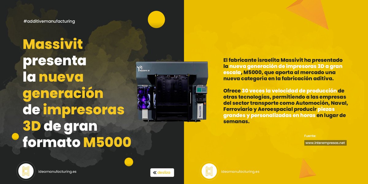 ManufacturingID's tweet photo. 📢 Massivit presenta la nueva generación de impresoras 3D de gran formato M5000

Fuente: @int_impresion3D 

https://t.co/eqOk4FPLBh

#IdeaManufacturing #AdditiveManufacturing #3dprinting #impresion3d https://t.co/kIEj7zvJ9V