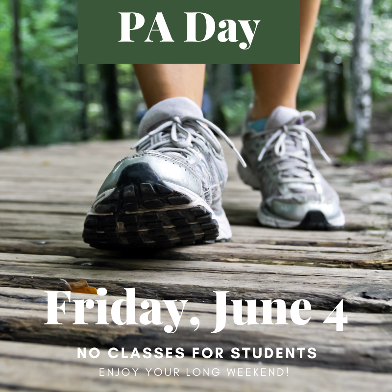 Reminder that Friday, June 4 is a scheduled PA Day. There are no classes for students.