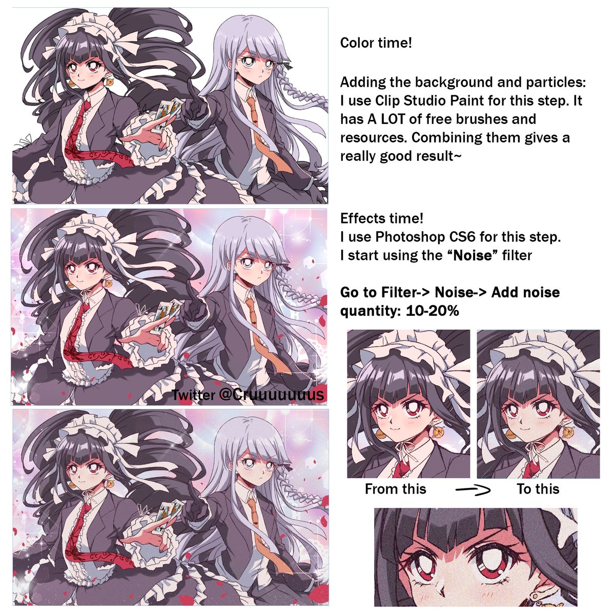 Cruuuuuuus's tweet image. People asked me a lot about this so here&apos;s the mini tutorial on how I put the 90&apos;s effects on my art! I really hope this helps 🙈♥️