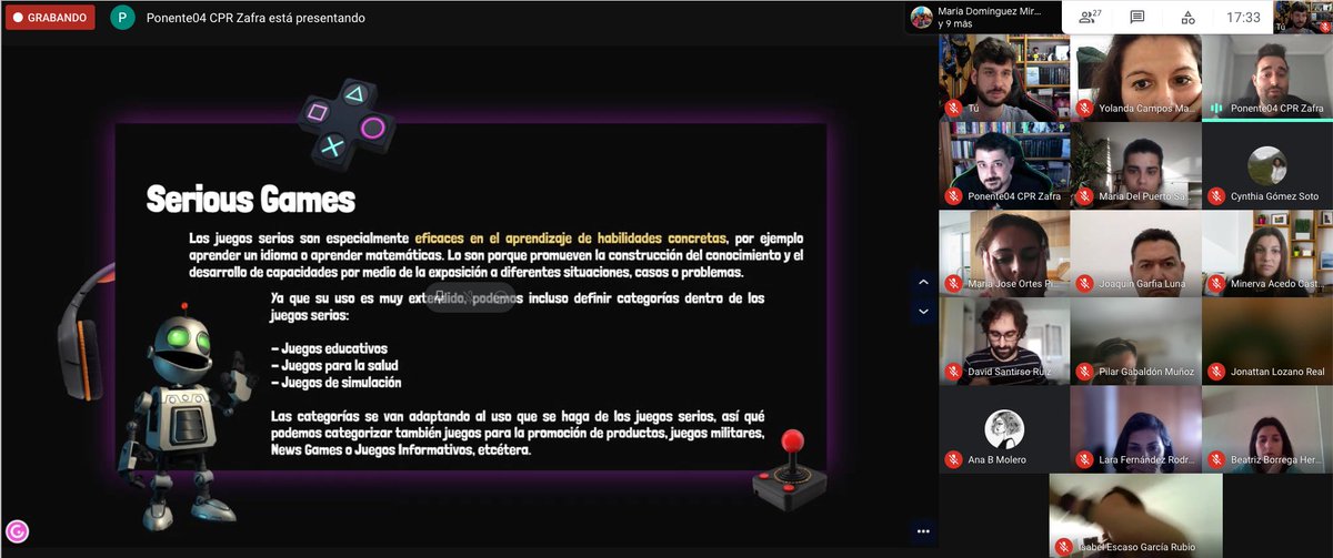 Albertogofe's tweet image. ¡Ya estamos en la tercera sesión del taller sobre #videojuegos y #educación! Con @Direbollosa y @Jeacbo descubriendo los misterios de #Osasis #OASISCPRZAFRA