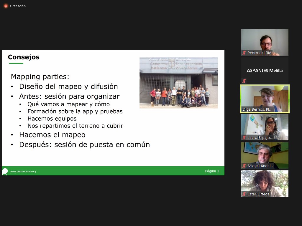 PlenaMelilla's tweet image. 🍀Asistimos a una nueva sesión de #ConstruyeComunidad de @Plenainclusion sobre el mapeo de nuestros barrios. Nuestra compañera @olgaberrios nos explica cómo hacerlo a través de su experiencia. Una autentica maravilla. Creando y construyendo comunidades más #inclusivas