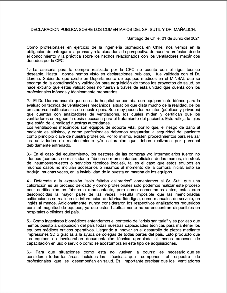 BiomedicosChile's tweet photo. Nuestra vision como Ingenieros Biomedicos sobre el tema de los ventiladores donados por la CPC

@chilevision
 
@ContigoCHV
 
@biobio
 
@adnradiochile https://t.co/53RKhyHQT8