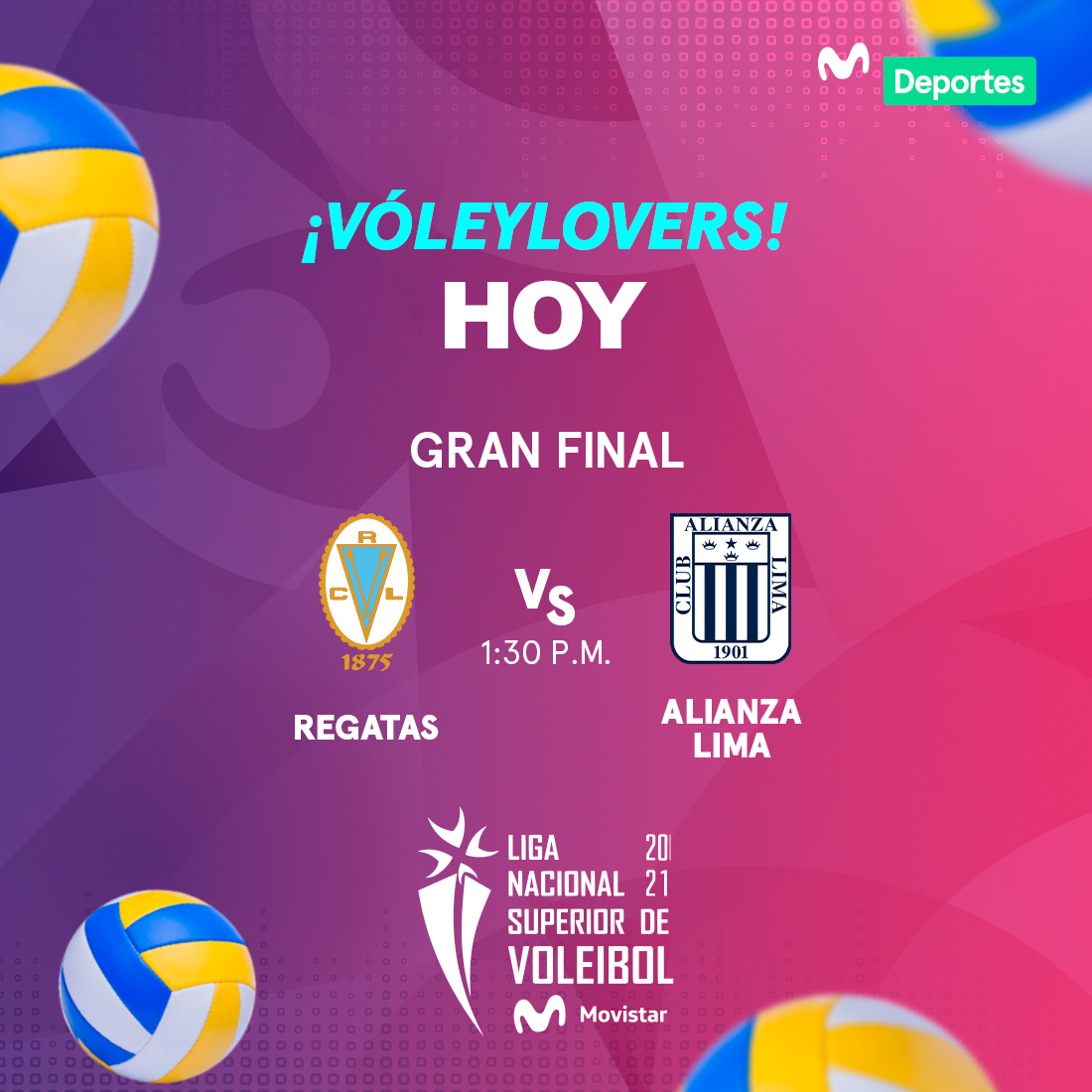 MovistarDeporPe's tweet photo. Regatas Lima y Alianza Lima disputan la tercera Gran Final, donde las 'chorrillanas' parten con ventaja de dos partidos ganados. Te esperamos desde la 1:30 p. m. EN VIVO por Movistar Deportes.🏆🏐
Míralo por Movistar Play ▶️ https://t.co/0QaBBNyBxl
#LaGranFinalxMD
#VóleyLovers https://t.co/W48fL7CZTH
