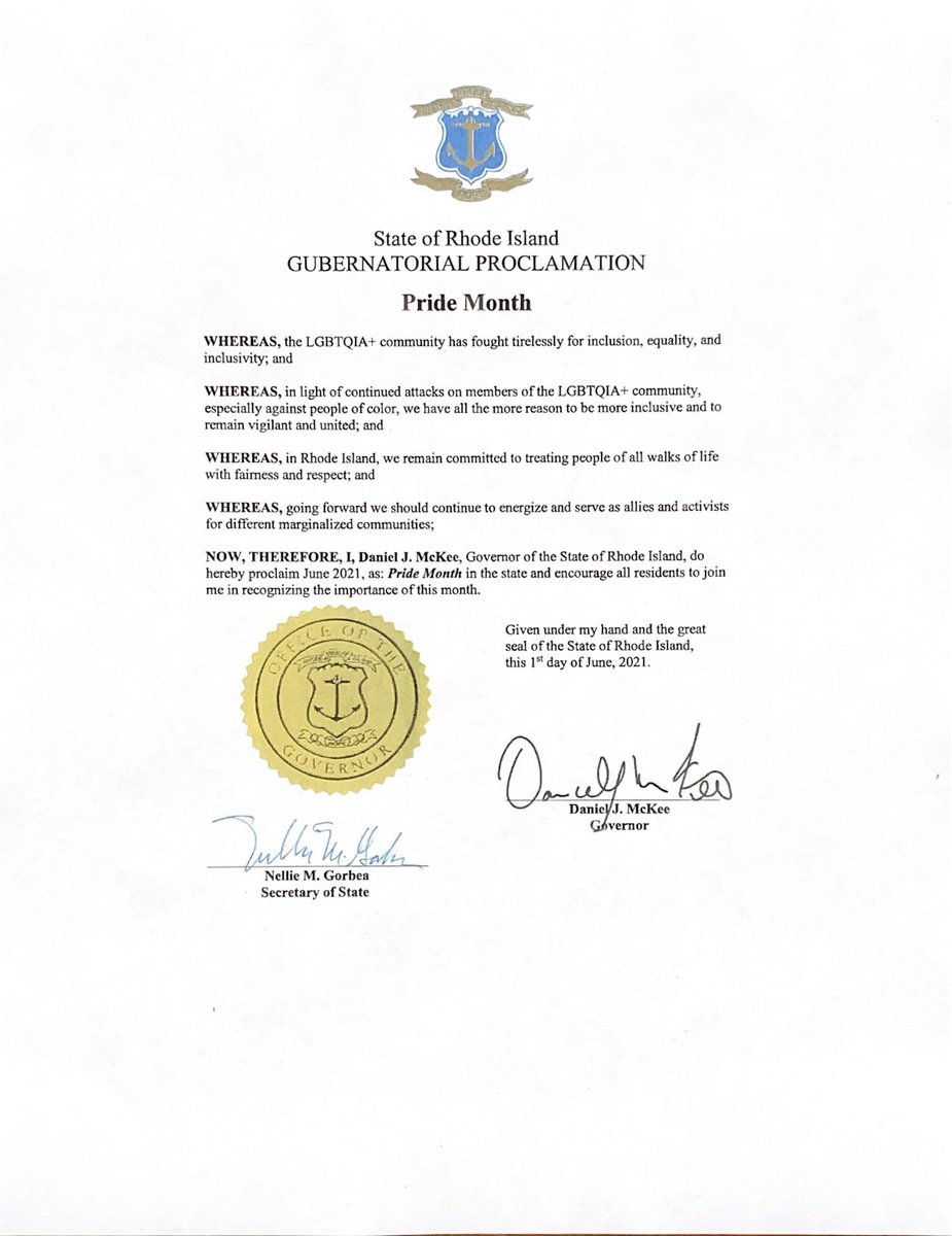 It’s officially #PrideMonth here in Rhode Island! 

We’re proud to stand with our LGBTQIA+ community as we continue to pursue equality for all.