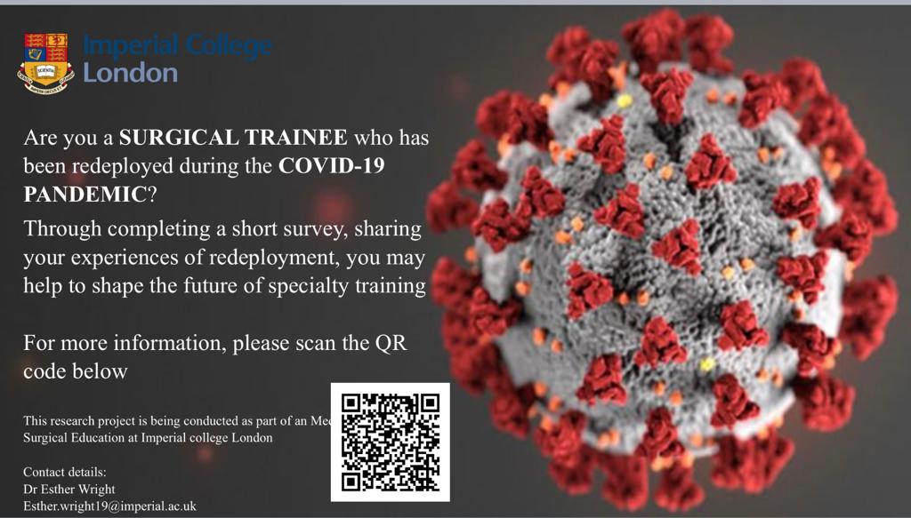 Are you a surgical trainee who was redeployed in the pandemic? If so, core trainee Esther Wright wants to hear from you! 
Survey:
imperial.eu.qualtrics.com/jfe/form/SV_8r…
❤️❤️❤️