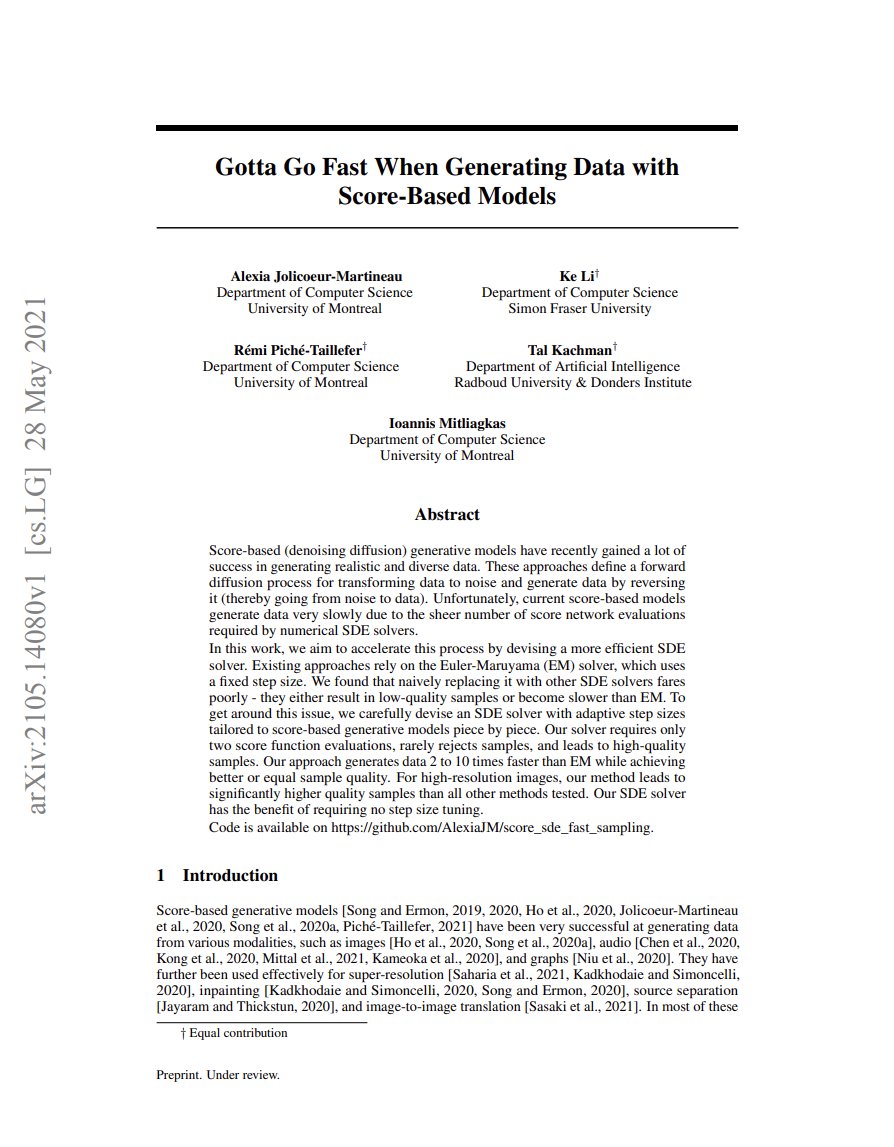 Montreal_AI's tweet image. Gotta Go Fast When Generating Data with Score-Based Models

Jolicoeur-Martineau et al.: arxiv.org/abs/2105.14080

#ArtificialIntelligence #DeepLearning #ScoreBasedModels