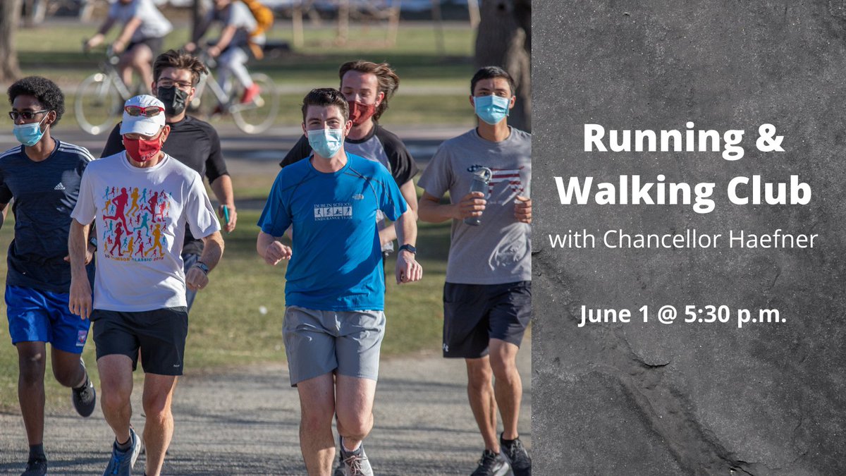 Join Chancellor Haefner on June 1 for the last Running &amp; Walking Club event during spring quarter. We'll meet on the north stairs of the Ritchie Center at 5:30 p.m. and will run/walk around Wash Park and back. Masks are required, and you must be cleared to be on campus.