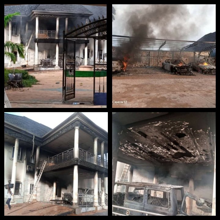 ogundamisi's tweet photo. IPOB Biafra Revolution!
Chief O K Ugba's mansion is reported to have been burnt down because the solar lights he installed in his village of Amangwu Ohafia was rumoured by ESN to have spy cameras spying on "Biafra Soldiers" like every fug of war situation, they went after him. https://t.co/eygPbA8aZN