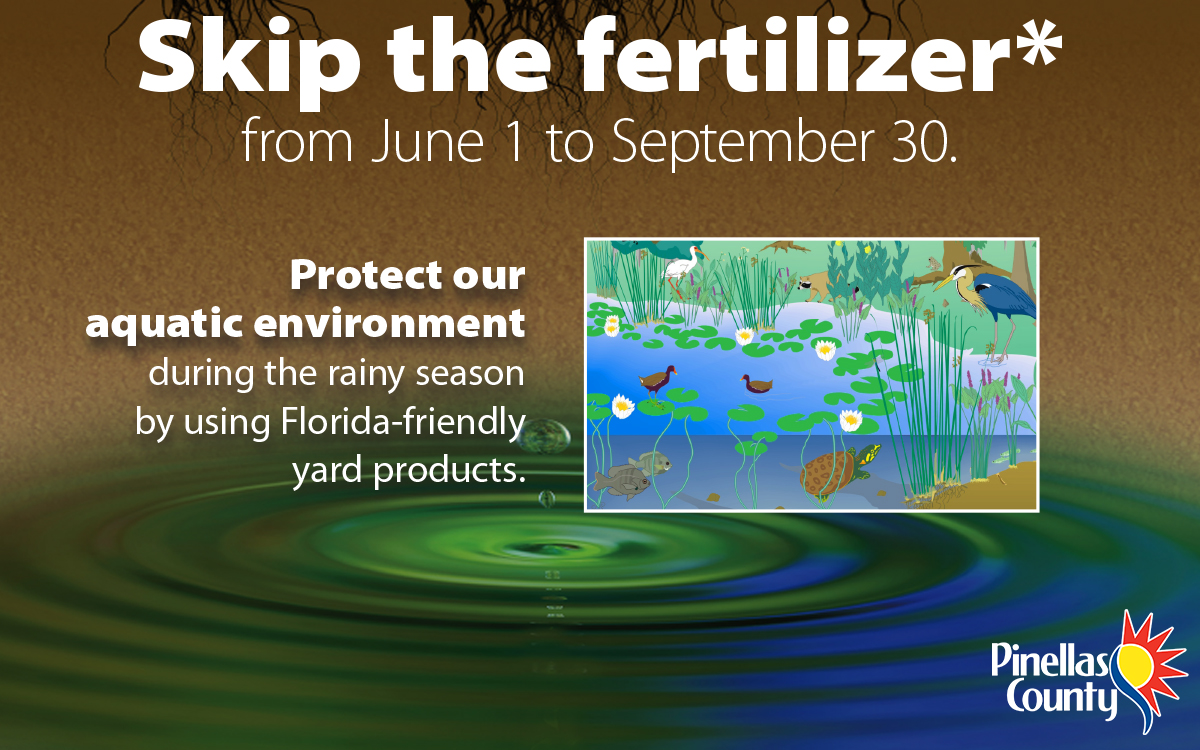 Residents and landscapers are reminded that Pinellas County’s fertilizer ordinance prohibits the sale or application of fertilizers containing nitrogen and/or phosphorous between June 1 and Sept. 30.