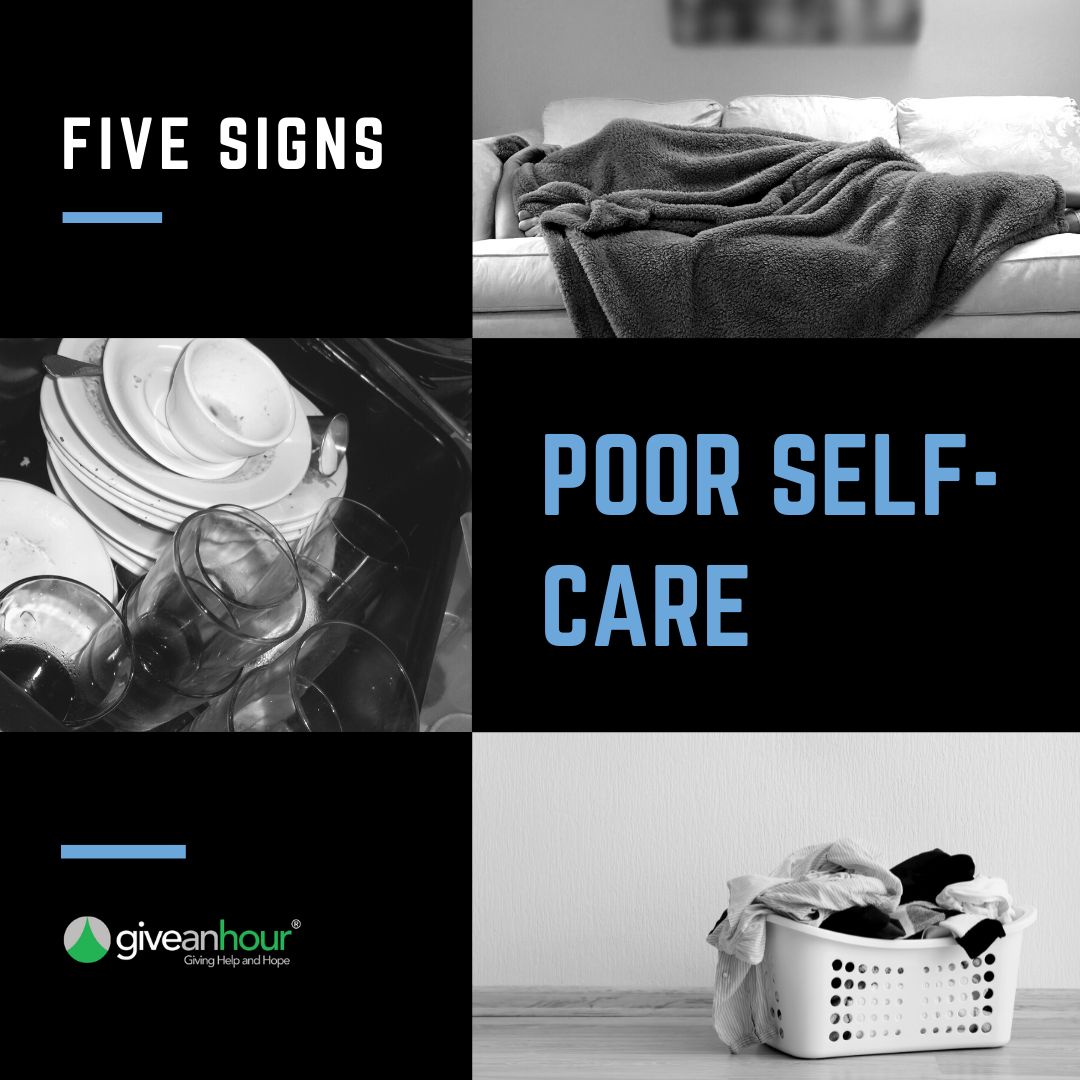 giveanhour's tweet photo. Do you know the #FiveSigns? Did you know that the dishes an laundry piling up, sleep issues, and more can be signs of Poor #Selfcare? If you notice these signs in yourself or someone else, reach out.

Learn more: https://t.co/D3jGevbMXn

#changedirection #mentalhealth https://t.co/4fffZlntWu