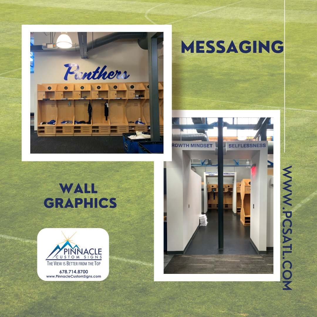 PinnacleCstmSgn's tweet photo. #conkbros recently installed #vinylgraphics for Georgia State Soccer. #wallgraphics are a great way to get team messaging across in a locker room. #betterfromthetop #lockerroomgraphics #messaging #vinyl #graphics #signs #signshop #customsigns https://t.co/AzkBJ0TYMX