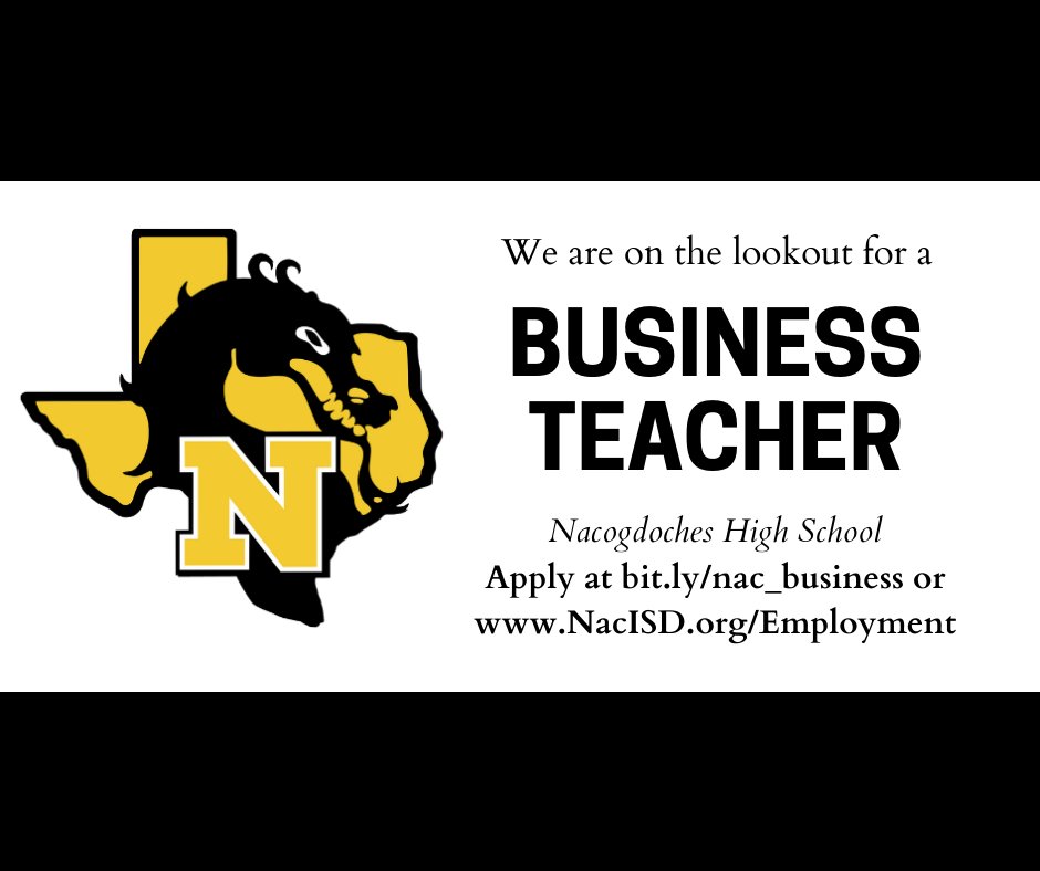 NacISD_CTE's tweet photo. We are looking for a Business Education Teacher at Nacogdoches High School. Visit https://t.co/ehq1Mb3mYE to apply! #BusEdu #NacCTE https://t.co/lcsuJKOlcI