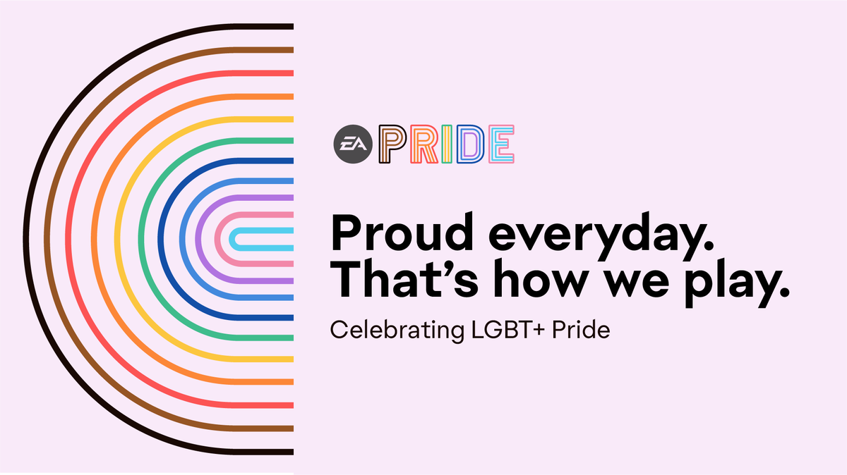 EA's tweet photo. It's #Pride and we're celebrating &amp; supporting our LGBTQIA+ employees &amp; players! Check out our blog to see what've we've done so far and what we still need to do, and stayed tuned for updates from some of your favorite games. #WeAreEA #PrideMonth2021: 👉 https://t.co/WFDAUxbFZn https://t.co/OsYYcCJhus