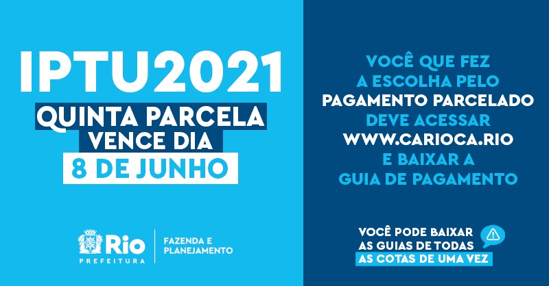 pedropaulo's tweet photo. Não perca a data: dia 8 de junho será o vencimento da 5ª Cota do IPTU. Se você optou pelo pagamento parcelado, não esqueça de acessar https://t.co/qLweKYE5Z1 e pagar a sua via! #prefeituraRIO #smfp #IPTU https://t.co/s9thToNuqC
