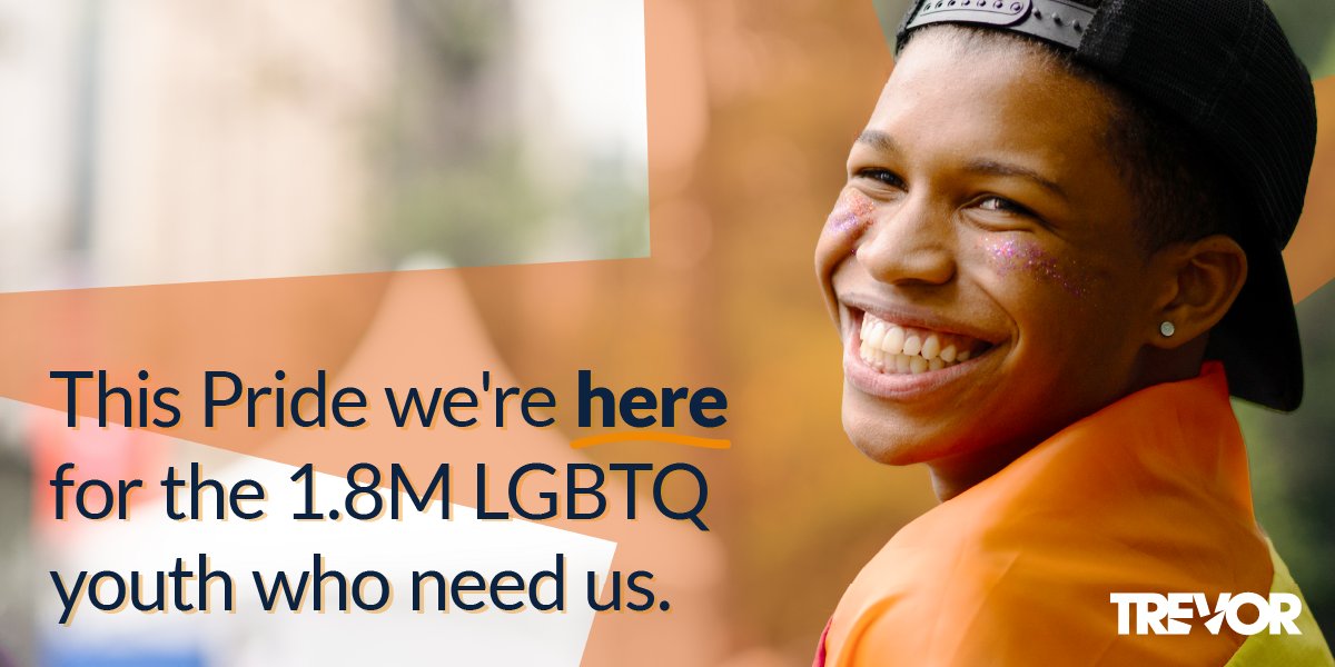 #Pride is here, and so is The Trevor Project 🧡 

1.8 million LGBTQ young people have seriously considered suicide in the U.S. in the past year. We're here for LGBTQ youth who need us with free 24/7 crisis resources 📲

Join us in supporting them: trvr.org/Pride21 🌈