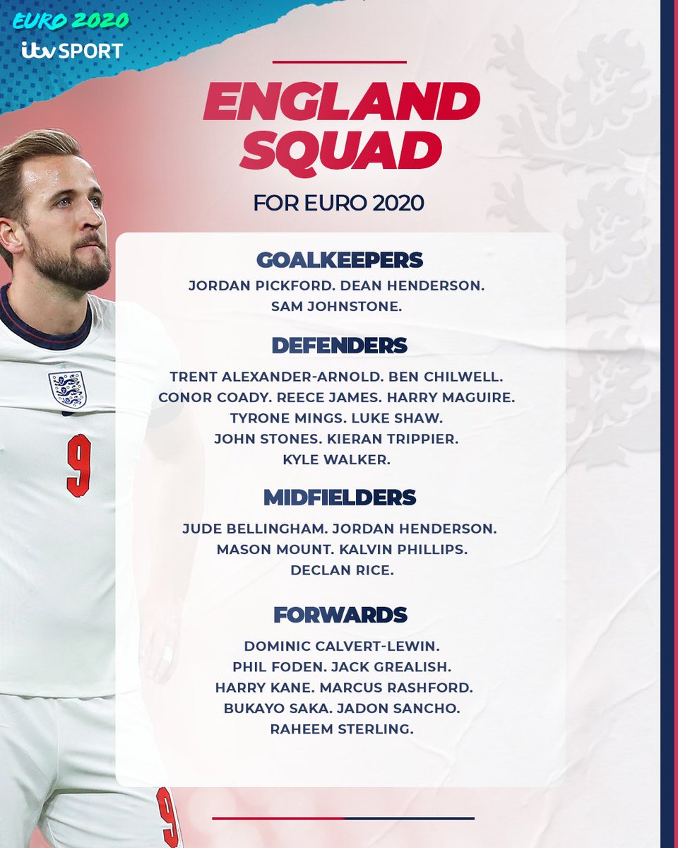 🚨 ENGLAND EURO 2020 SQUAD CONFIRMED 🚨

✅ Trent Alexander-Arnold and Bukayo Saka 

What's your verdict on the squad? 🦁🦁🦁

#ITVFootball | #Euro2020 | #ThreeLions