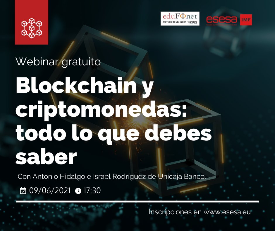 📣Webinar: Blockchain y criptomonedas: todo lo que debes saber

El próximo 9 de junio a las 17:30 horas ESESA IMF y <a href="/edufinetcongres/">Edufinet Congress</a> imparten este seminario online de dos horas de duración. 

Inscripciones gratuitas: bit.ly/34BC6CL

#blockchain #Webinar #Bitcoin