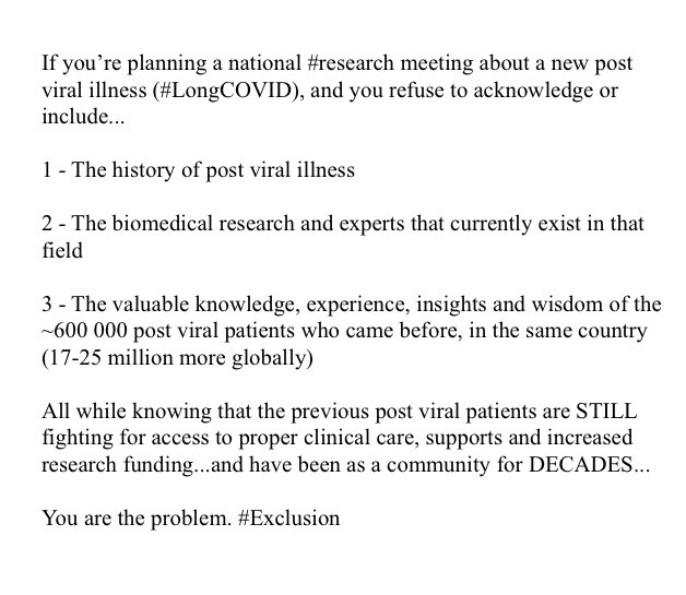 Sabrina_Poirier's tweet photo. Are you part of the solution or part of the problem?
#PostViralIllness #MyalgicEncephalomyelitis #POTS #MCAS #LongCOVID +
#StopPretendingThisIsNew #CollaborateForTheFuture #Science #TraumaInformed
#CdnPoli #HealthCanada #PHAC #CIHR
#NEISvoid #Disability #ChronicIllness https://t.co/Zk1EVbIimQ