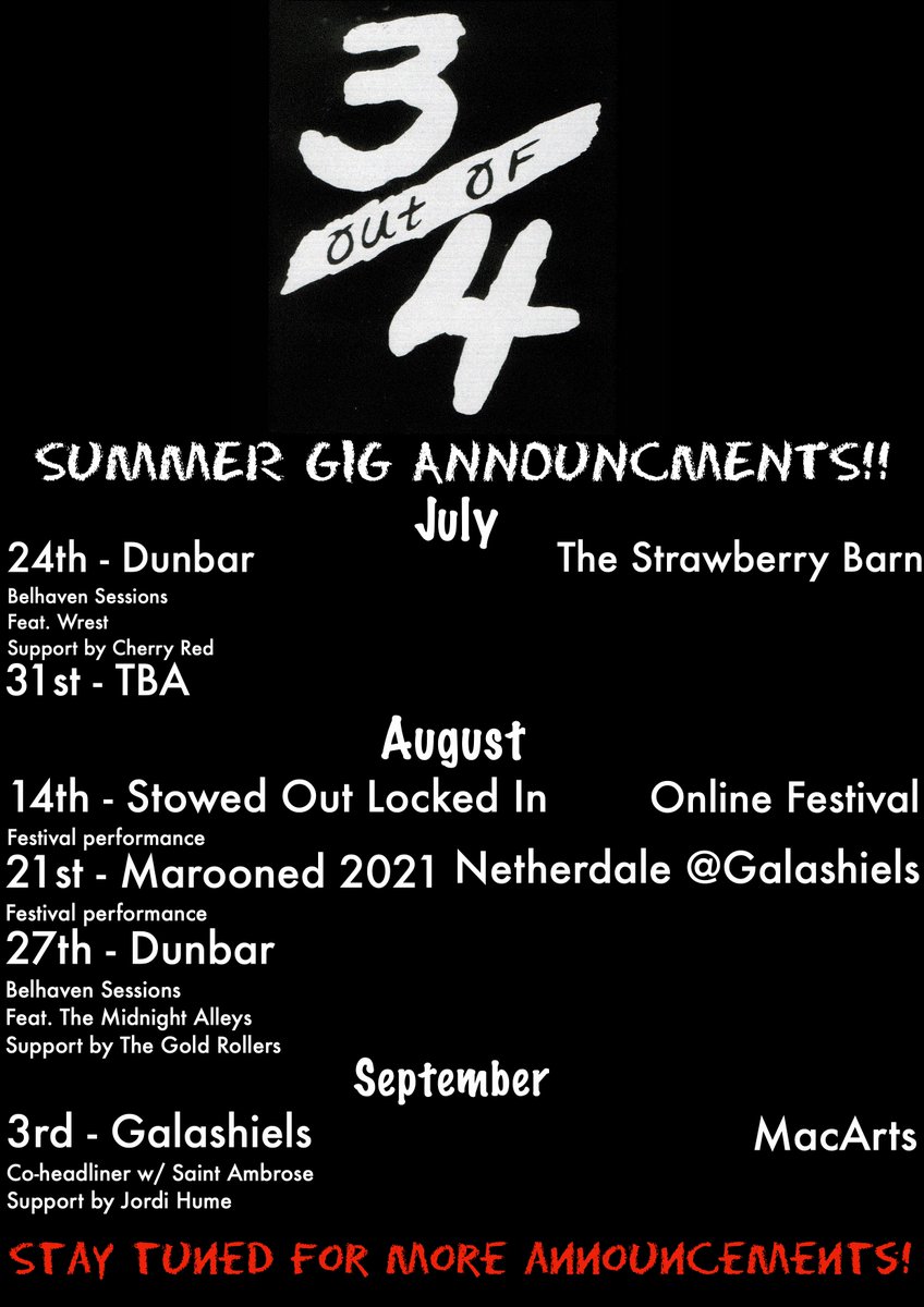 Let's get this summer started! Be on the lookout for more gigs to be announced! <a href="/wearewrest/">wrest</a> <a href="/Stowedoutfest/">Stowed Out Festival</a> <a href="/macartscentre/">Mac Arts</a> <a href="/U_SEdin/">Underground Sounds Edinburgh</a>