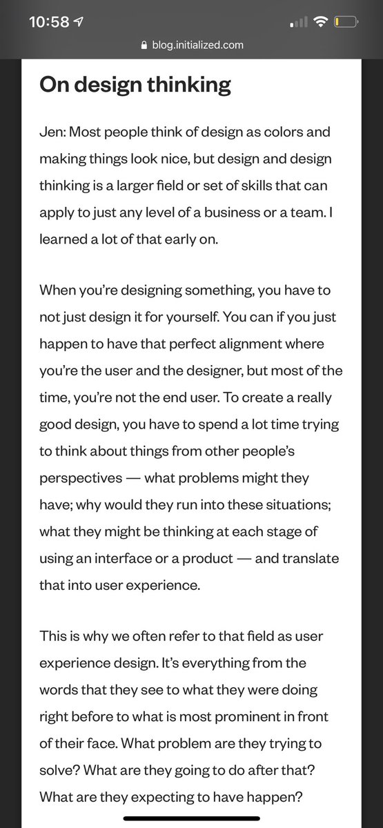 garrytan's tweet photo. Design thinking is something far beyond just what something looks like. And it can be deployed at any level of business. 

What problem are you solving? How? What will their expectations be? How do you make other people successful?

https://t.co/vUP7bds6U3 https://t.co/16fZ0JoJ2c
