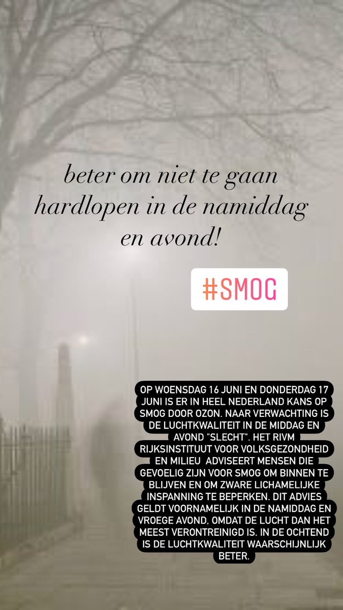 Het is beter om niet te gaan #hardlopen in de namiddag en avond! #smog #warm