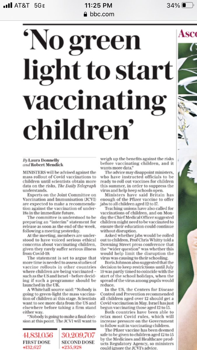 AlexBerenson's tweet image. The British have apparently decided not to #Covid vaccinate people under 18 - they’re going to let American teens be the guinea pigs. Smart of them. Not so smart of us.