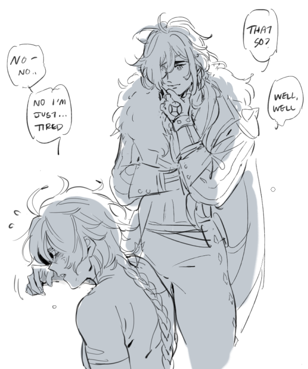 deniweenie's tweet photo. here's the rest of the wip that wasn't up to par for me so i just gave up, kaeya ends up keeping him company to distract him https://t.co/z0veX5eYER