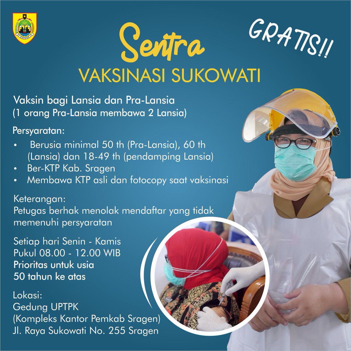 ppid_sragen's tweet photo. Sentra Vaksinasi Sukowati
Ikuti dan Tetap jaga prokes..!!! https://t.co/YcDokLosuw