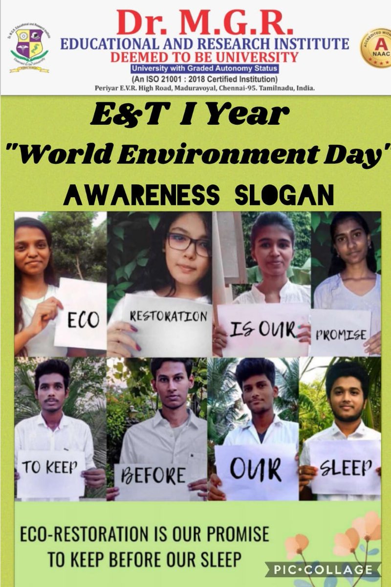 MgrUniversity's tweet image. First Year B.Tech, Faculty of Engineering and Technology organized &quot;Eco Fest 2021 - Bhumi: World Environment Day Celebrations&quot; on 5th June 2021 through virtual platform. 

#MGRERI #firstyearBTech #WorldEnvironmentalDay #EcoFest #Bhumi2021 #Ecofest2021