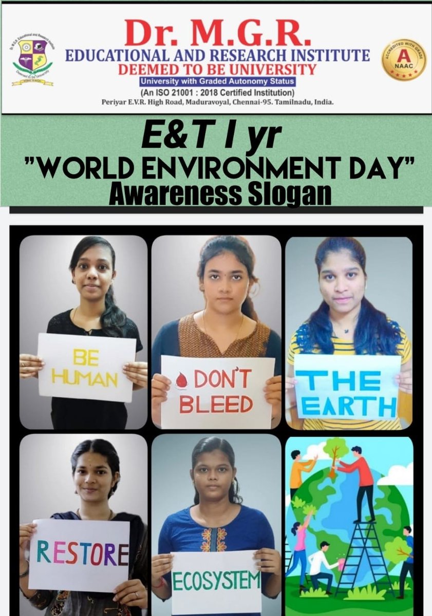 MgrUniversity's tweet image. First Year B.Tech, Faculty of Engineering and Technology organized &quot;Eco Fest 2021 - Bhumi: World Environment Day Celebrations&quot; on 5th June 2021 through virtual platform. 

#MGRERI #firstyearBTech #WorldEnvironmentalDay #EcoFest #Bhumi2021 #Ecofest2021