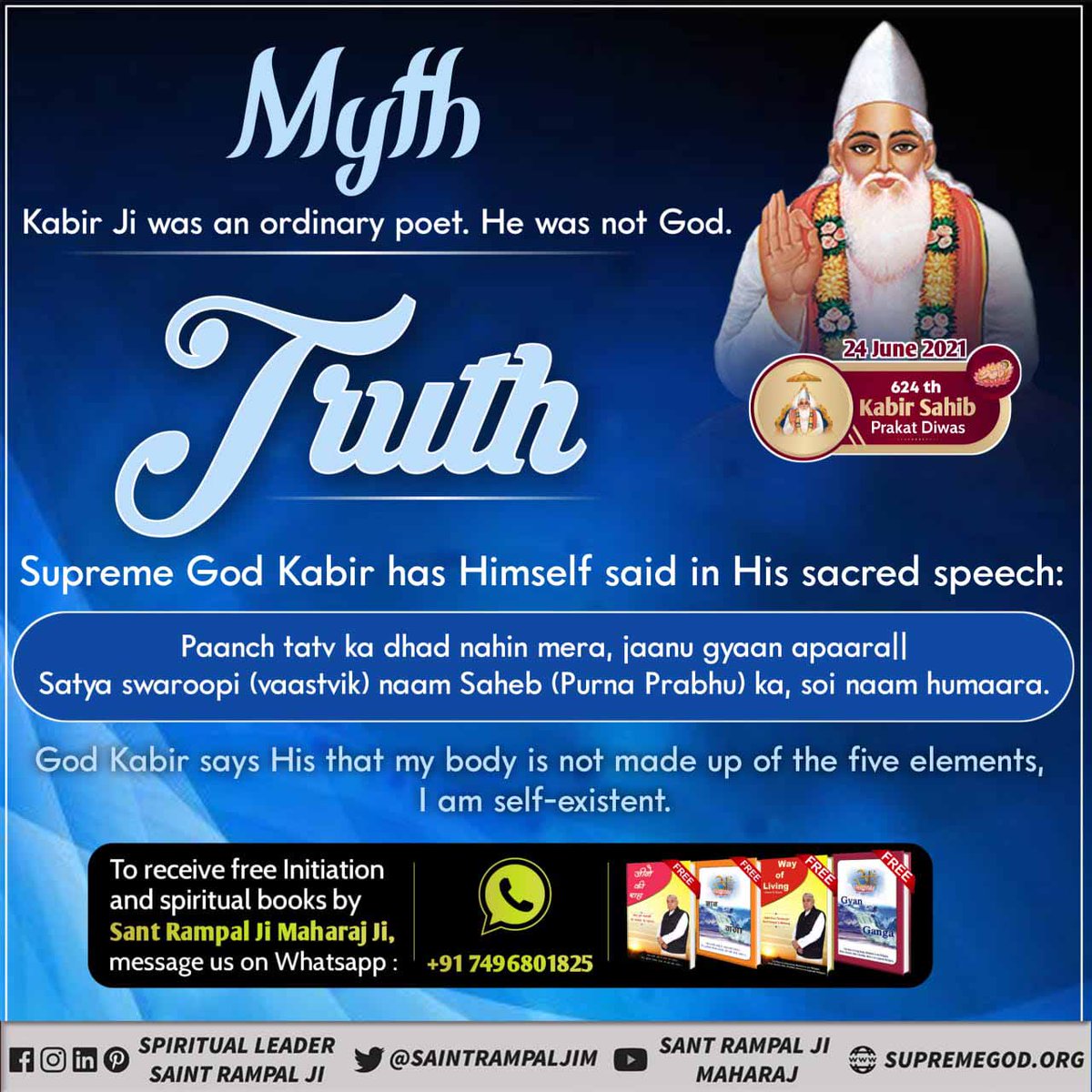 ziddi_girl2's tweet photo. #MythsAbout_GodKabir
In Satlok, there is constant supreme peace and happiness.
It is only possible to go to Satlok if we take updesh initiation from a Purna Saint and keep doing bhakti of Purna Parmatma kabir saheb
Kabir Prakat Diwas 24 June https://t.co/Kpem5OqOnV